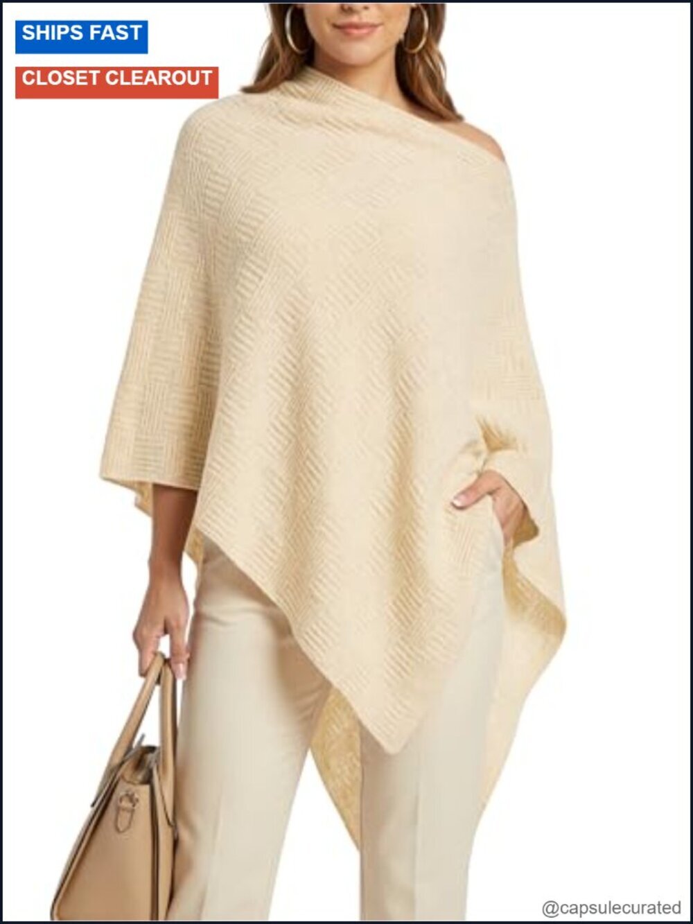 Wool Blend Knit Poncho Sweater Asymmetrical Lightweight Shawl Cape Pullover